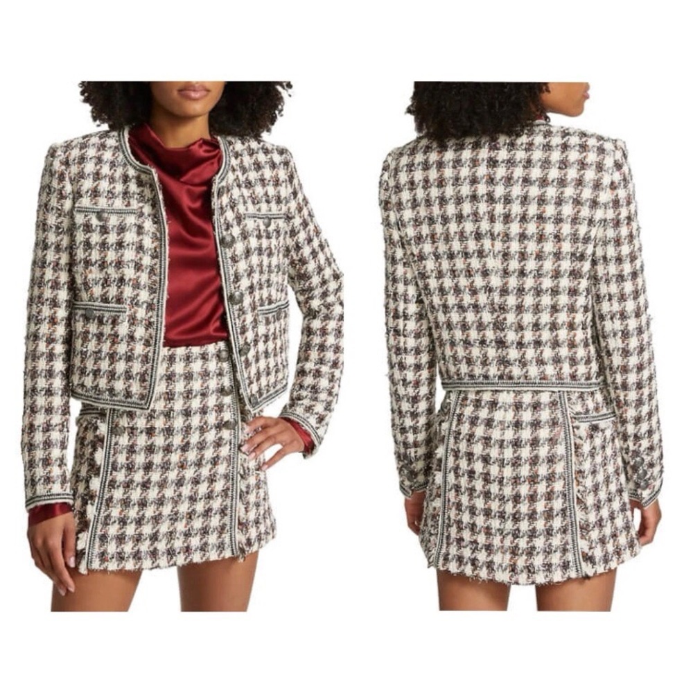 $748 Veronica Beard Cirtane Metallic Plaid Tweed Cropped Blazer Jacket Size 4